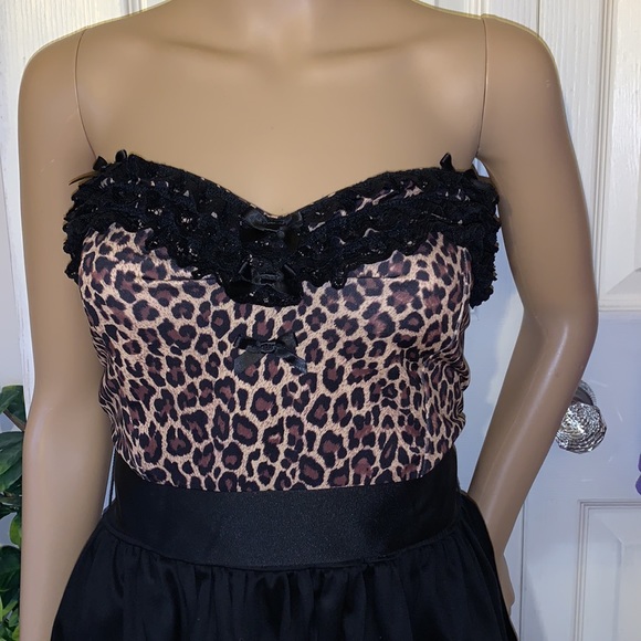 strapless black Lacey leopard rockabilly 50s pin up dress M NWT - Picture 5 of 11